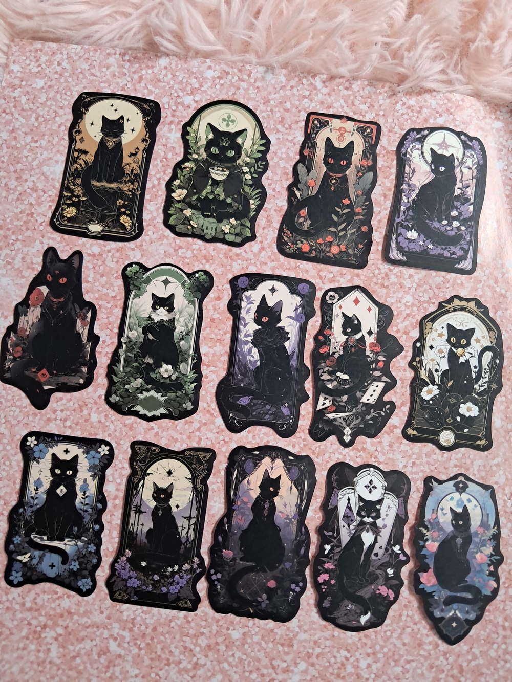 Black Cat Tarot 14 Sticker Set - Floral Gothic Set